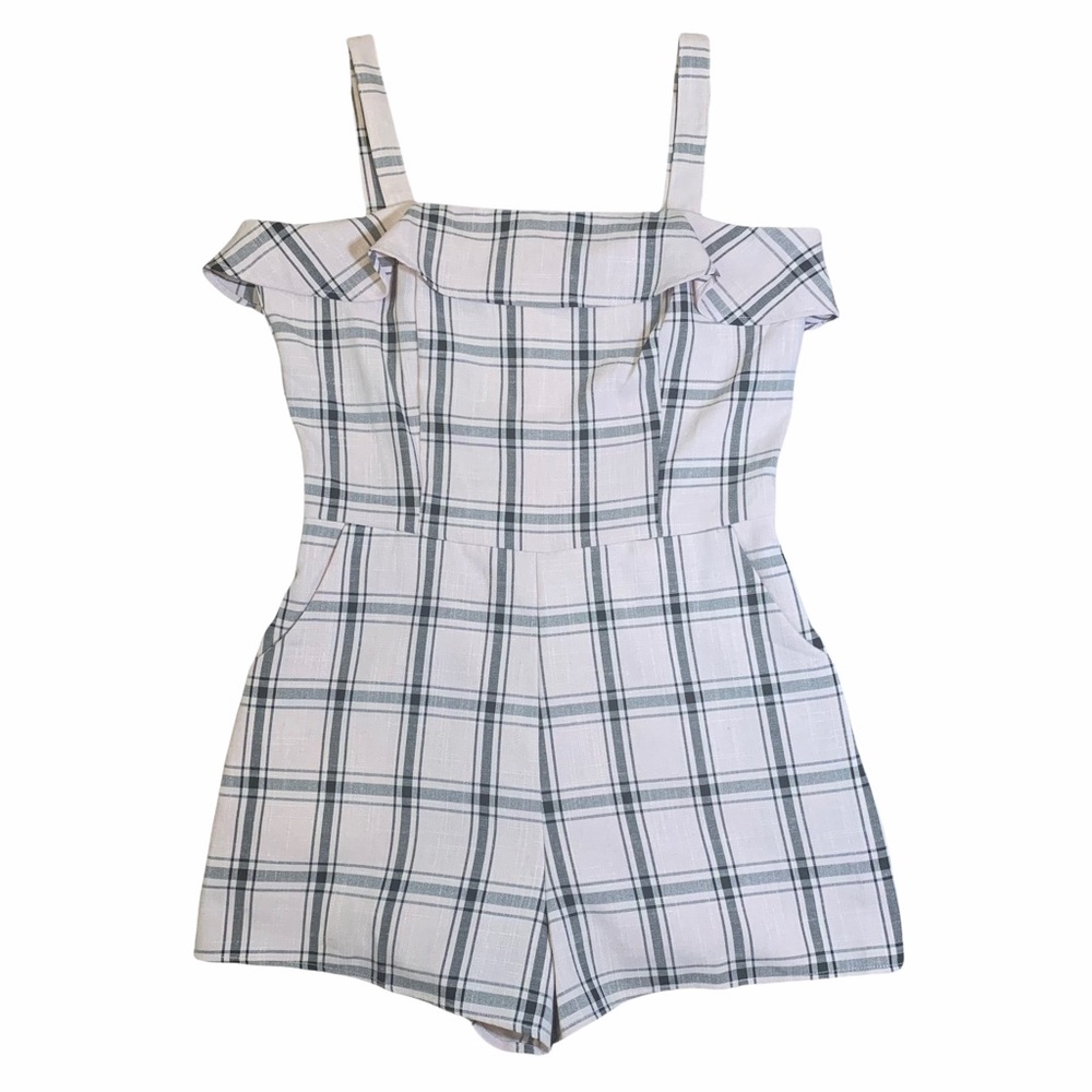 Light Pink and Gray Plaid Fitted Romper by Eden in Love